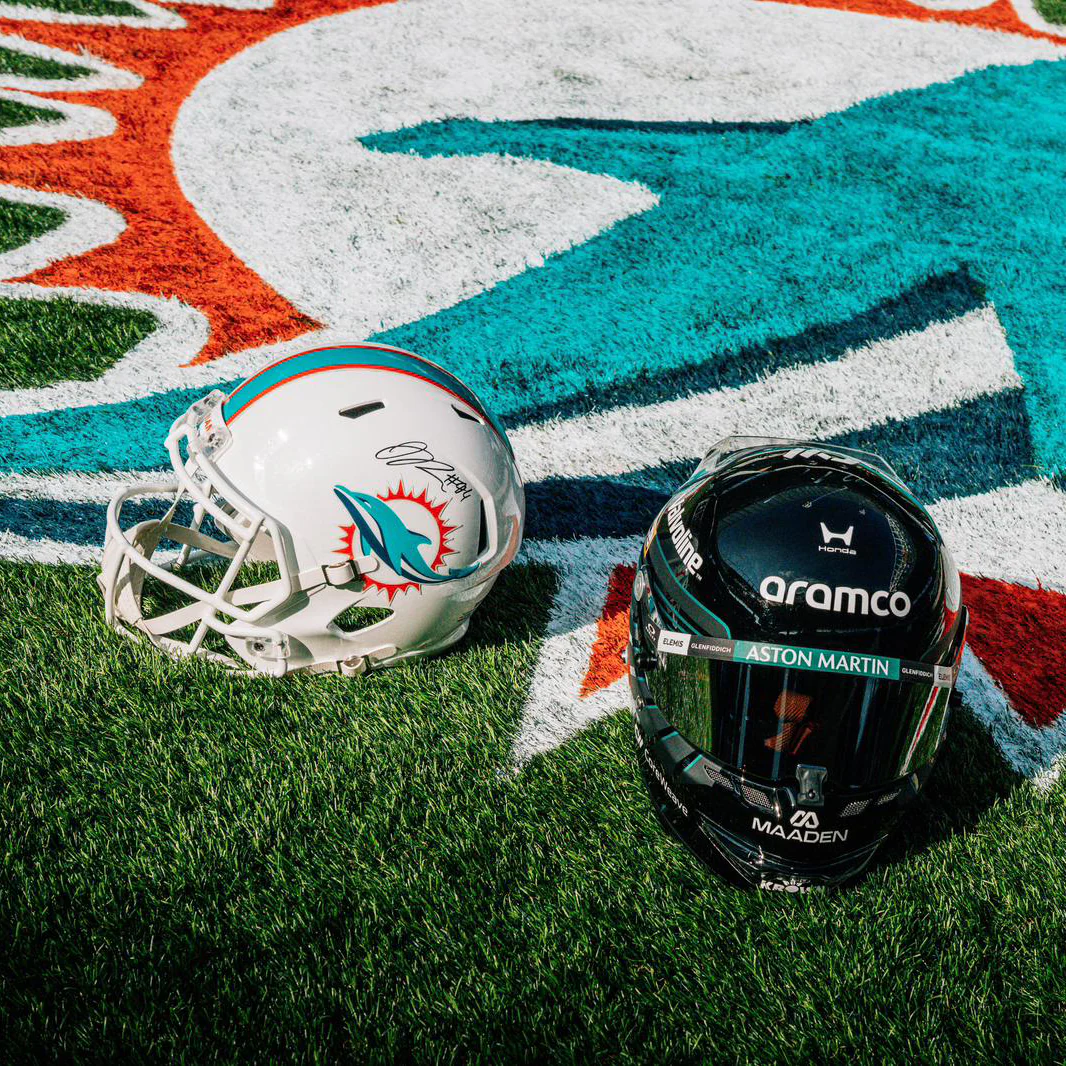 Aston Martin Aramco Formula One™ Team x Miami Dolphins - Lance Stroll Signed Helmet and Jordan Phillips Signed Football Helmet, presented by Atlas Air Worldwide - Image 3