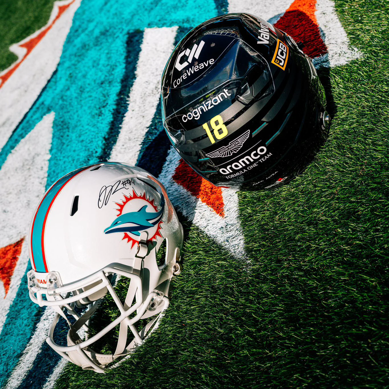 Aston Martin Aramco Formula One™ Team x Miami Dolphins - Lance Stroll Signed Helmet and Jordan Phillips Signed Football Helmet, presented by Atlas Air Worldwide - Image 5