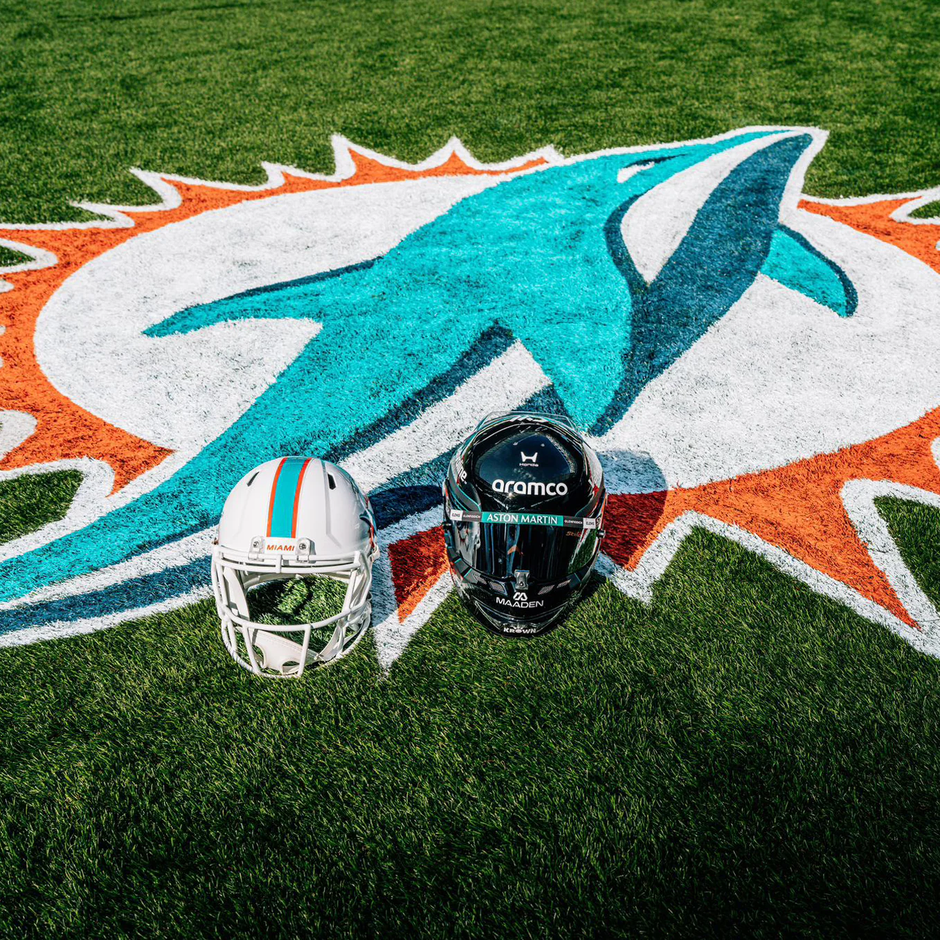 Aston Martin Aramco Formula One™ Team x Miami Dolphins - Lance Stroll Signed Helmet and Jordan Phillips Signed Football Helmet, presented by Atlas Air Worldwide - Image 6