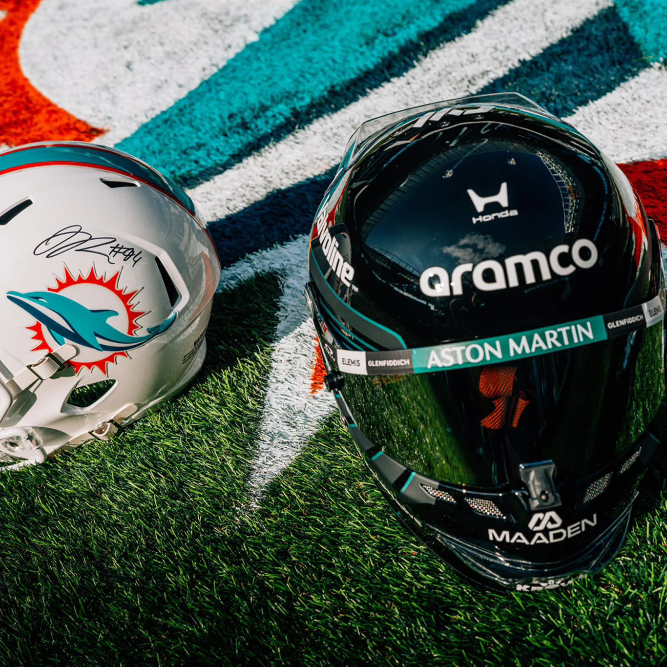 Aston Martin Aramco Formula One™ Team x Miami Dolphins - Lance Stroll Signed Helmet and Jordan Phillips Signed Football Helmet, presented by Atlas Air Worldwide - Image 7