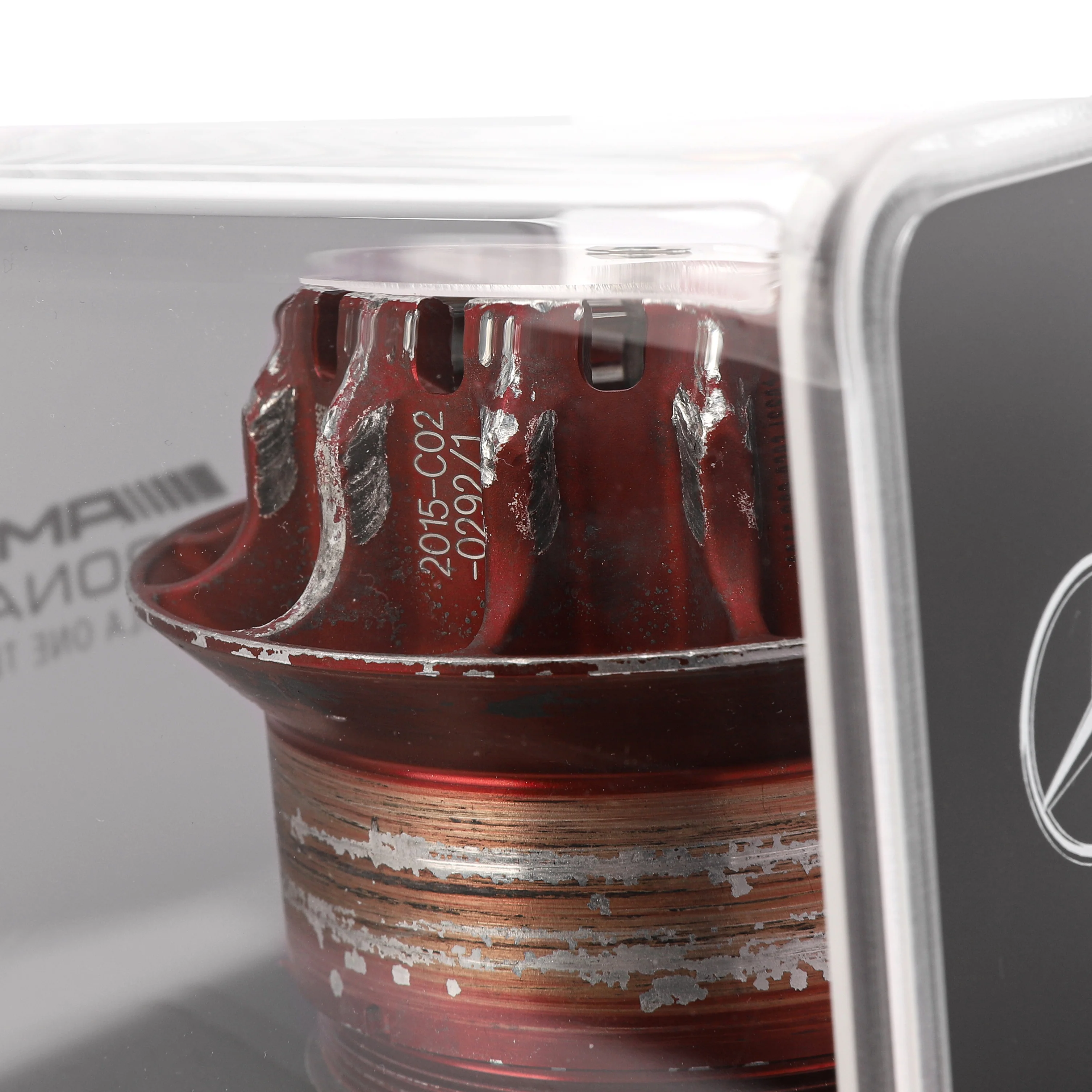 Mercedes AMG Petronas 2015 Grand Prix Used Red Wheel Nut in Display Case - Image 5