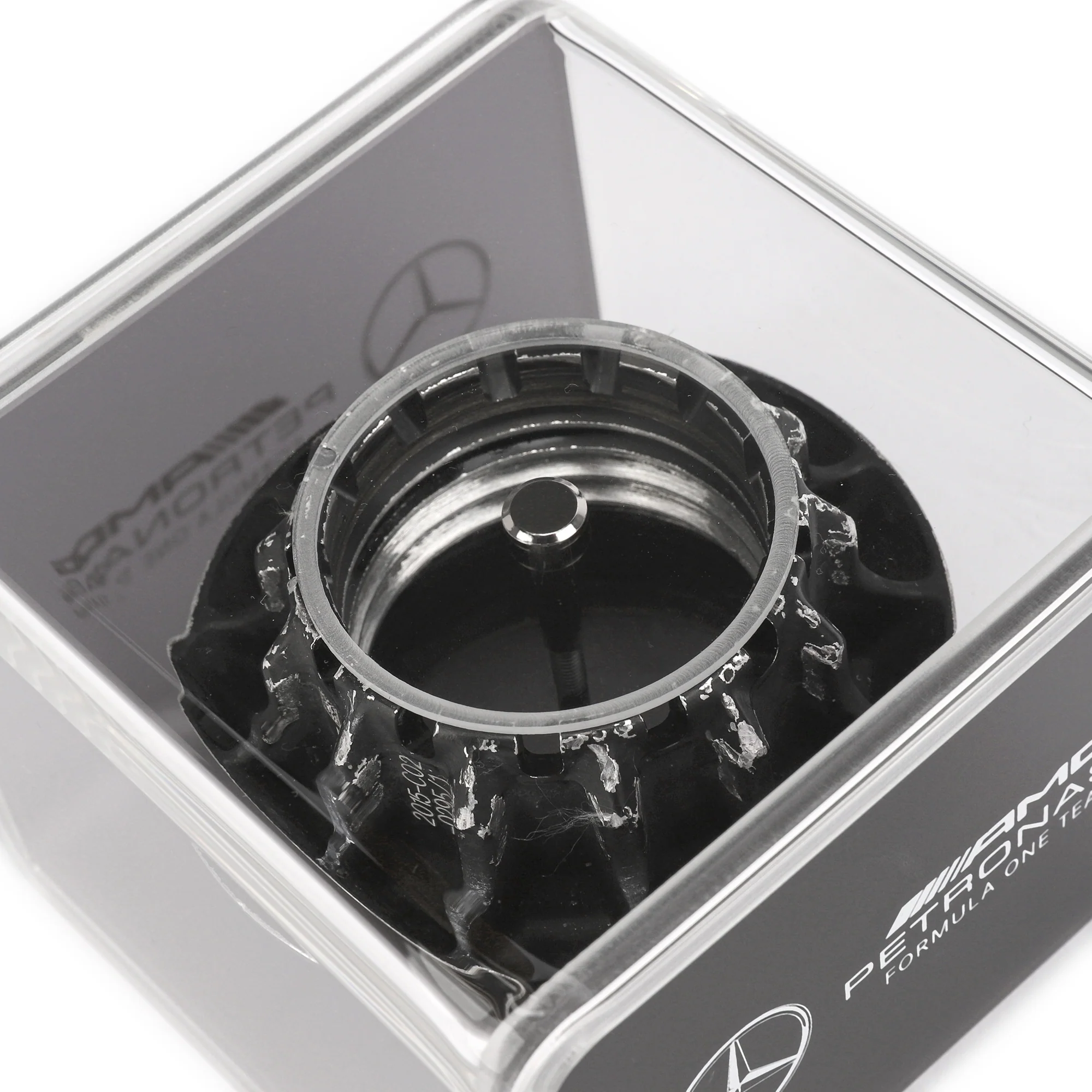 Mercedes AMG Petronas 2015 Grand Prix Used Black Wheel Nut in Display Case - Image 3